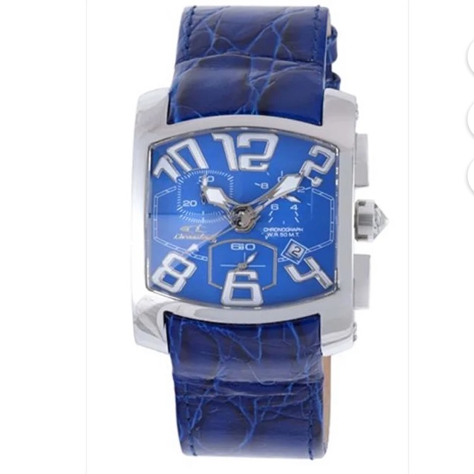 Men's Ct.7703m/03 Rectangle Chronograph Blue Dial Leather Date Watch New